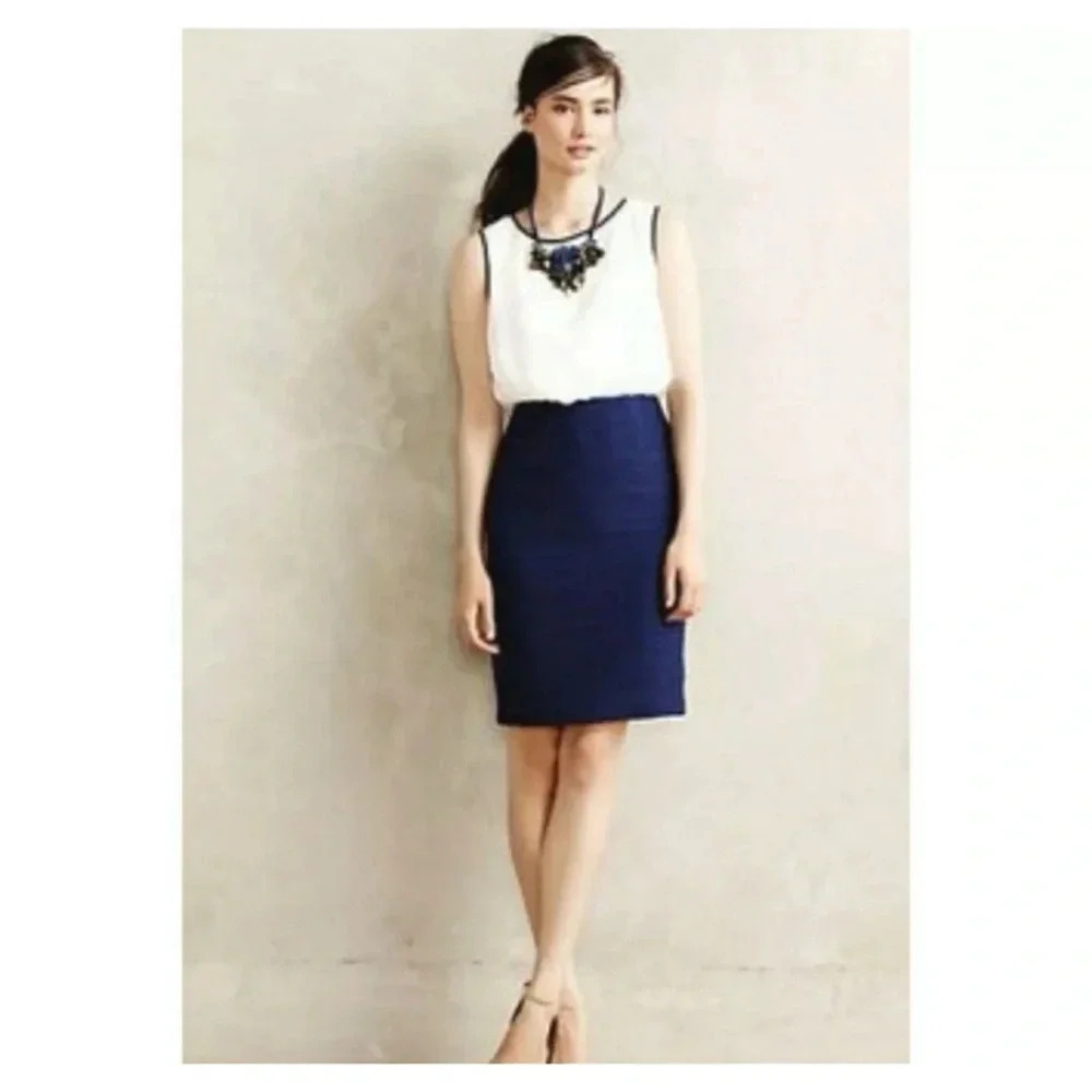 Maeve Anthropologie Navy/White Blouson Sleeveless Shift Dress Size 2